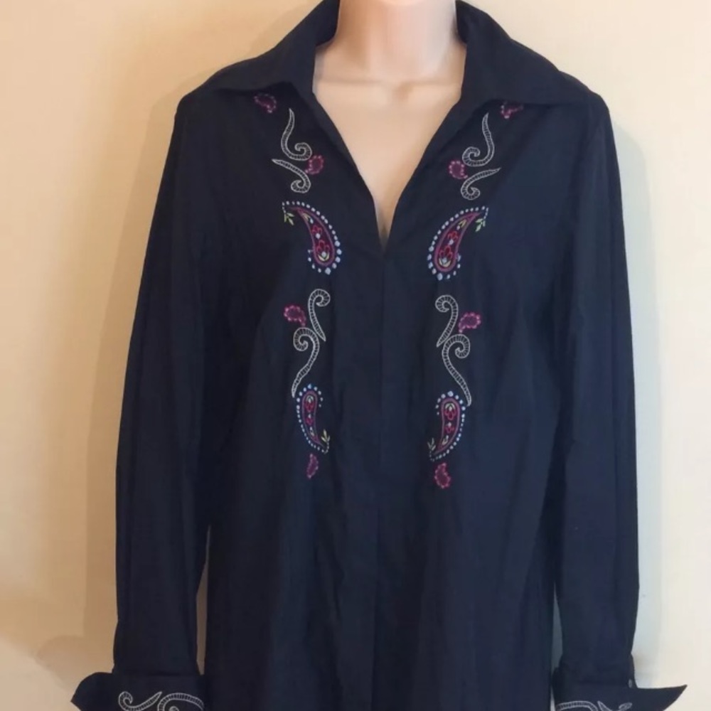 Valerie Stevens Casual Long Black Paisley Top L